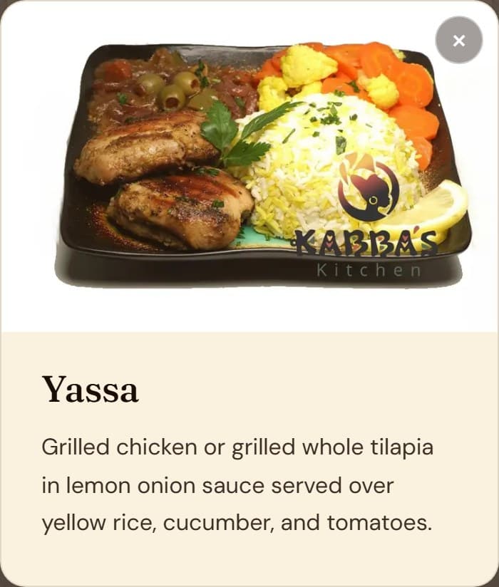 Kabba's Kitchen Item card on mobile