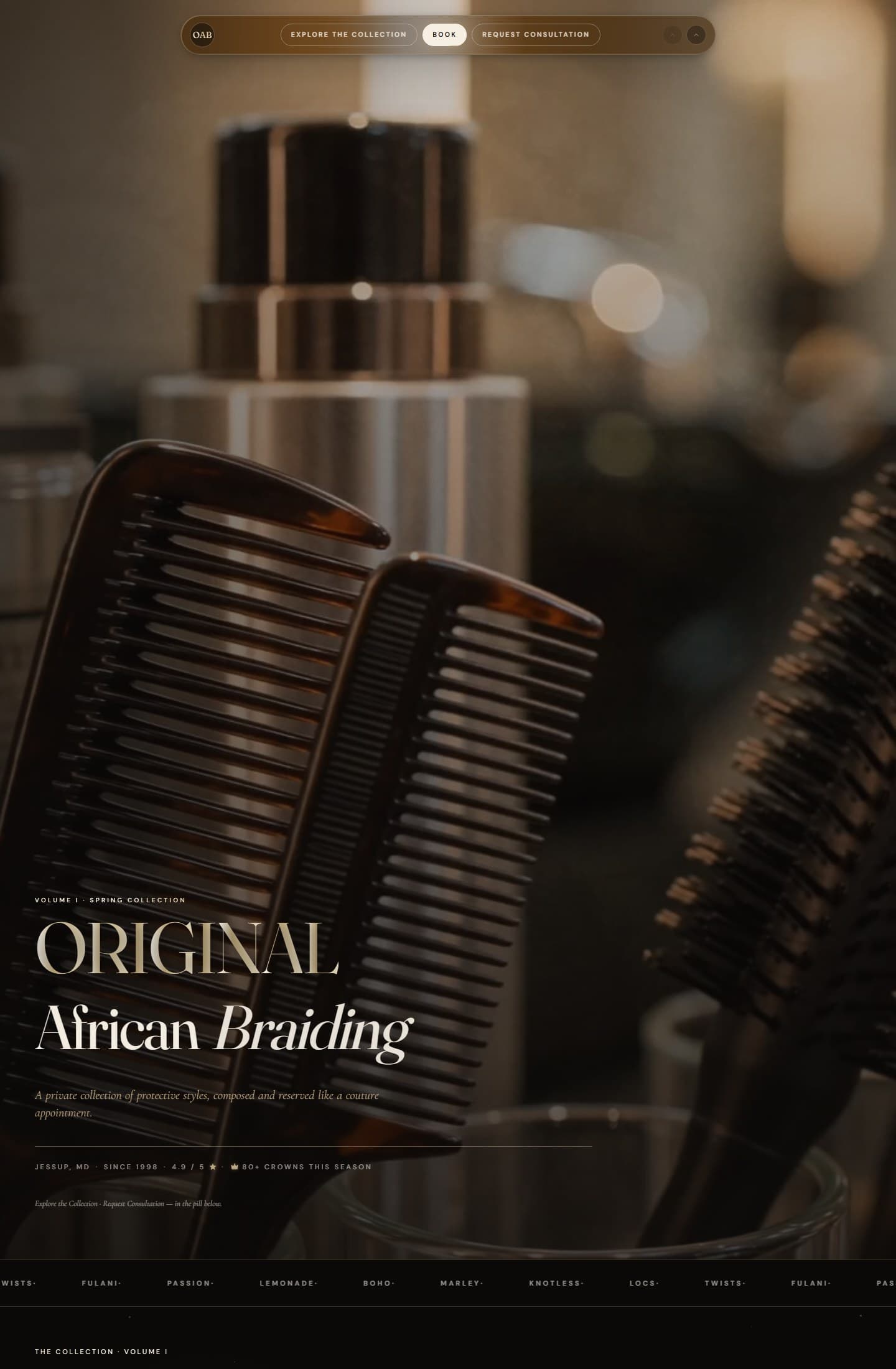 Original African Braiding — booking entry, sets brand tone before any UI choice